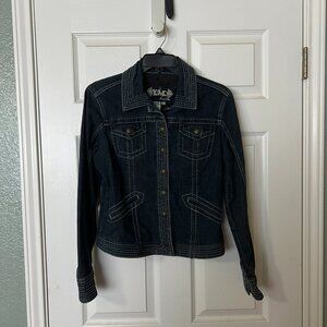 Live a Little Dark blue Jean Jacket, with special stitching, size M